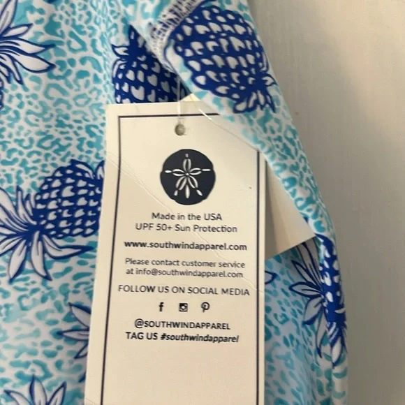 NWT Southwind Apparel Nylon & Spandex Blue Pineapple Wide Leg Palazzo Pants - Picture 5 of 8